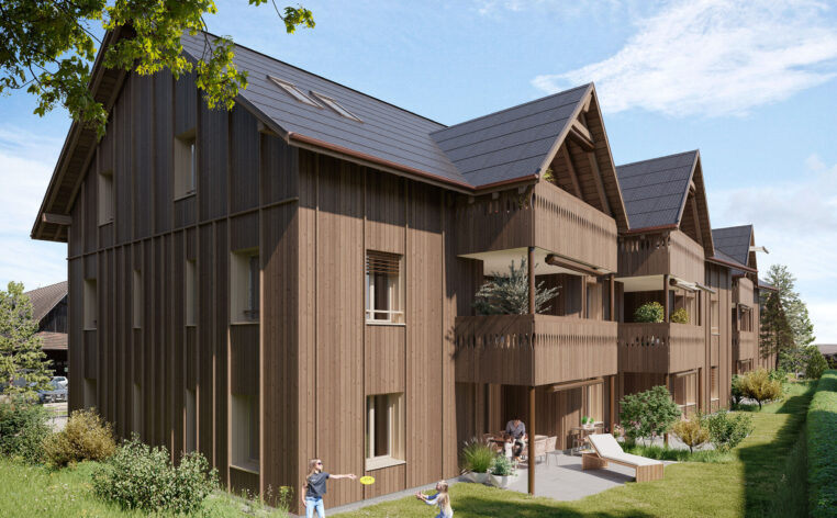 Visualisierung Eigentumswohnungen und Einfamilienhaus Tannerhof in Birrhard AG, Aussen